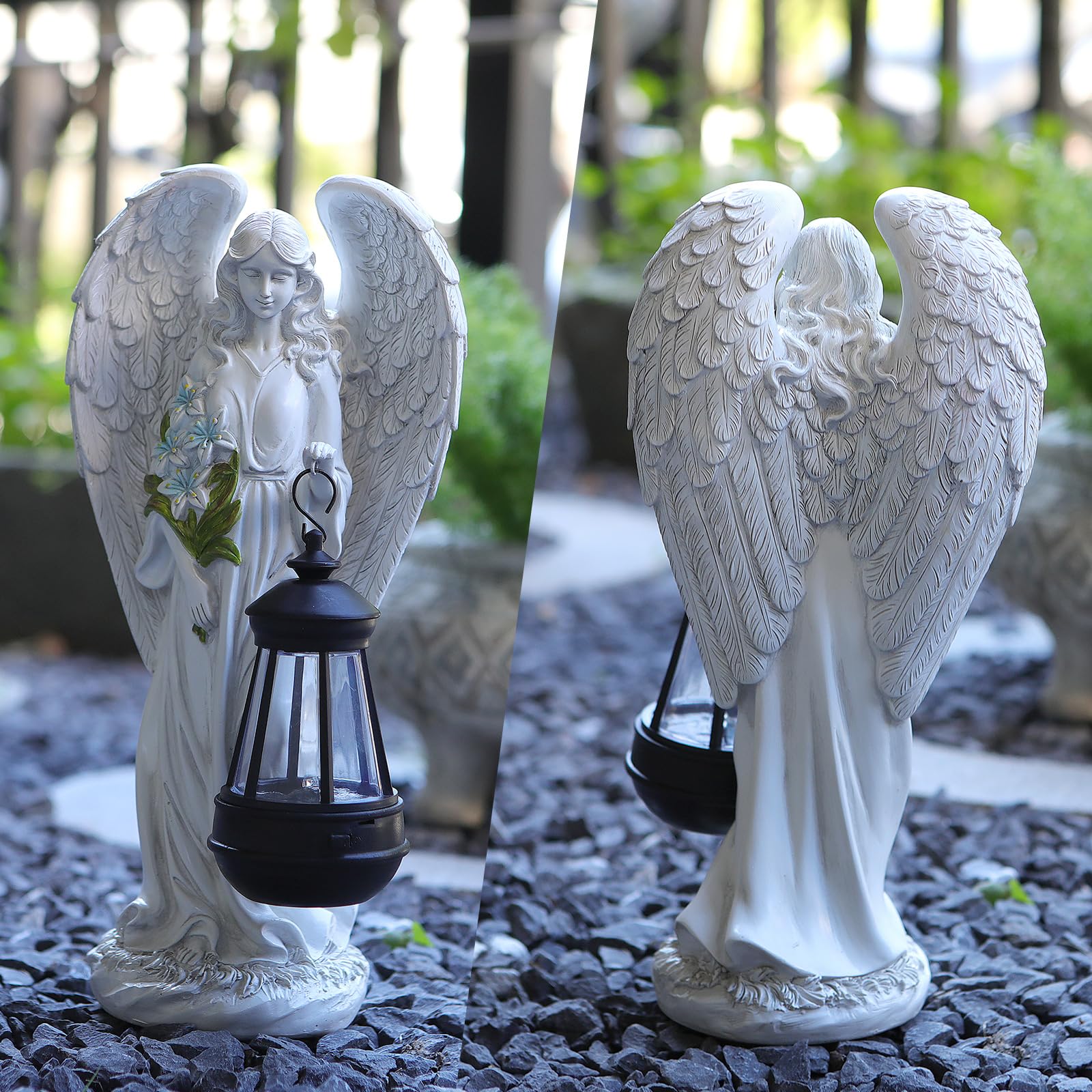 VChymm Solar Angel Outdoor Garden Decor Statues – 13.2 inches Solar Outdoor Sculptures for Outside Yard Art Patio Balcony Front Lawn Ornaments Gifts for Mom Grandma Women