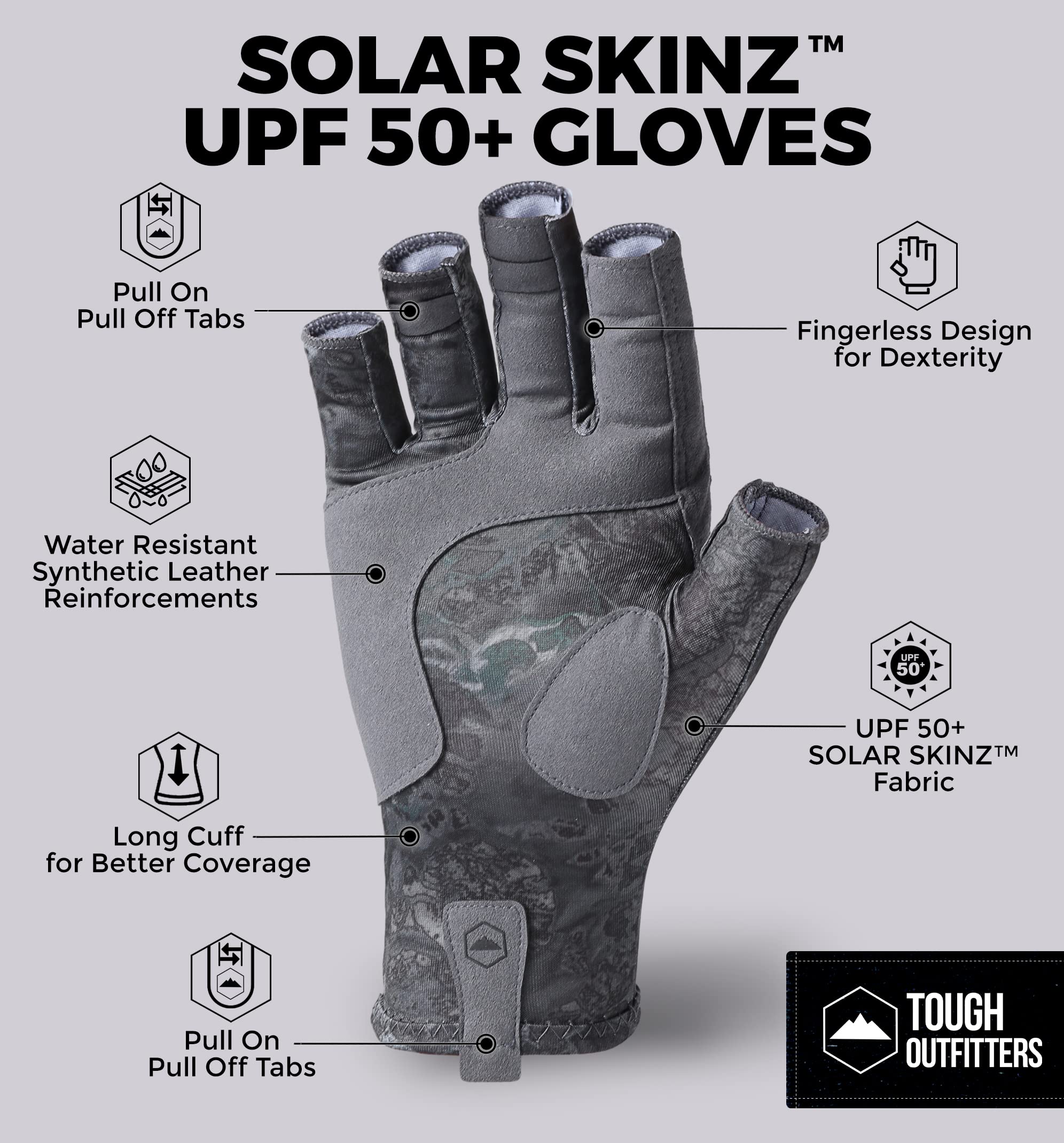 Tough Outdoors Fingerless UV Fishing Gloves - Men & Women - UPF 50+ Sun Protection - Kayaking & Sailing Gloves