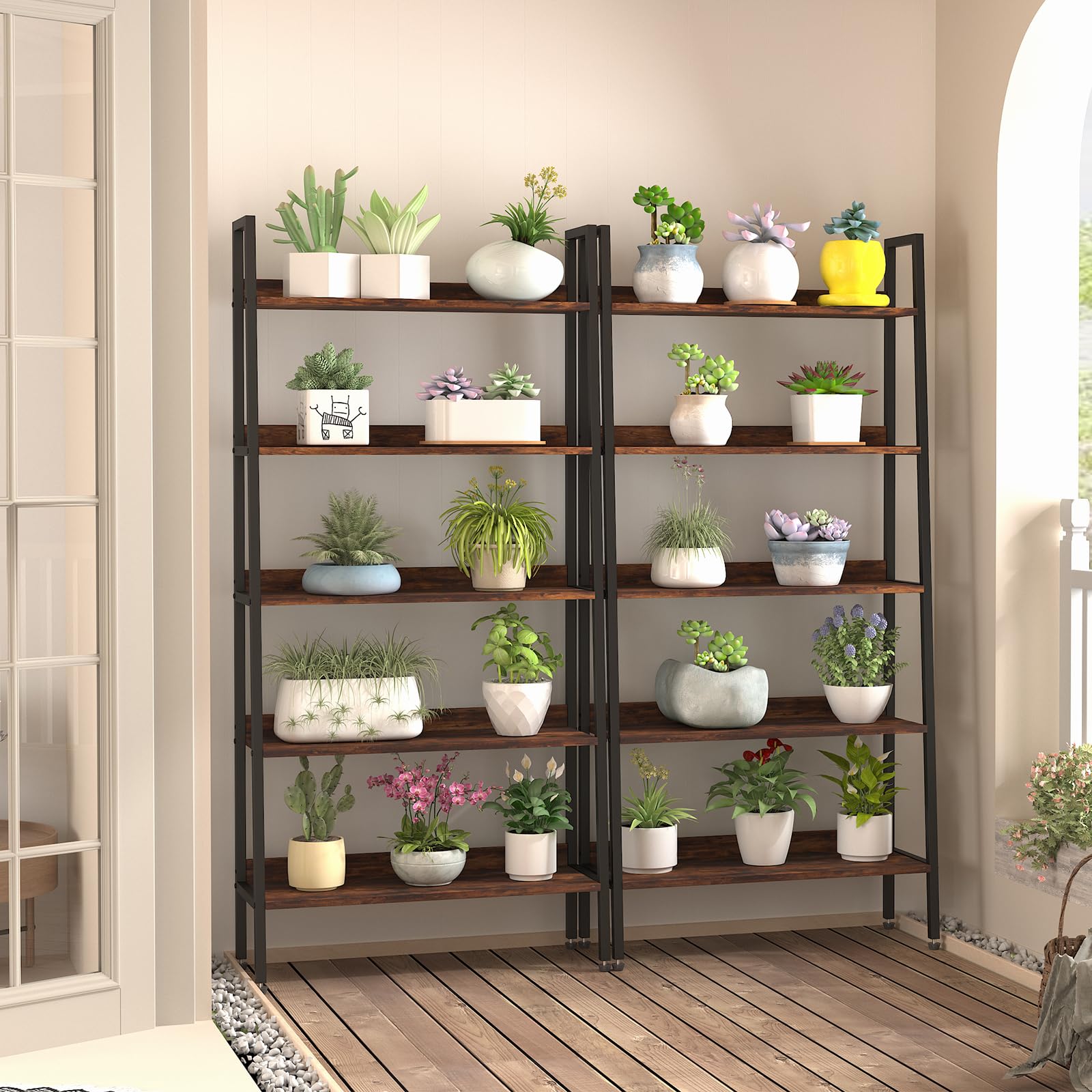 GarveeHome 5 Tier Bookshelf, Narrow Home Office Book Shelf Display Rack, Rustic Brown Storage Organizer with Open Shelves, 67" Tall Wood Bookcase with Metal Frame for Bedroom Kitchen Living Room