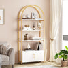 GarveeHome Arched Bookshelf, Bookcase with Doors Storage, 71.5 Inches Tall Industrial Book Shelf with Sturdy Metal Frame and Quality Boards, Freestanding Display Shelving (Gold)