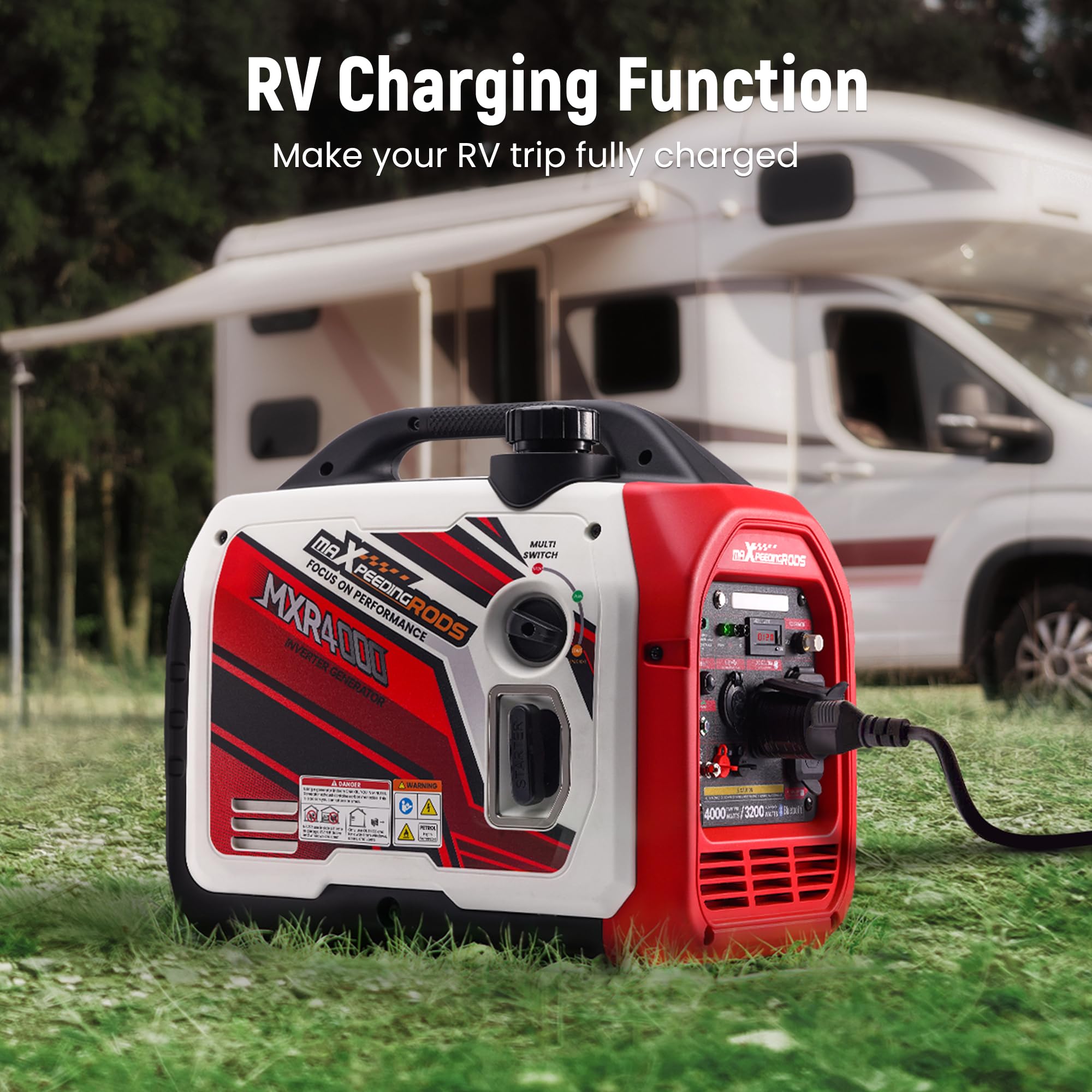 maXpeedingrods 4000 Watt Inverter Generator Portable, Bluetooth® App Remote Data Monitor, RV Ready, Gas Powered Generator with CO Alarm for Outdoor Camping, Home Backup
