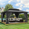 YITAHOME 10X12FT Hard Top Metal Gazebo Patios Double Roof Canopy Aluminum Frame Garden Gazebo Tent Curtains Netting for Patios Backyards Decks Lawns Gray