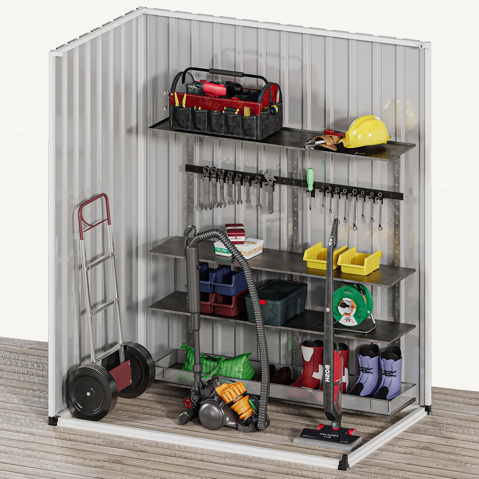 DWVO Outdoor Storage Shed, Weatherproof Tool Shed w/Locking Entry & Ventilation for Grass Cutter, Bike, Equipment, Courtyard, Garden (Dark Gray)