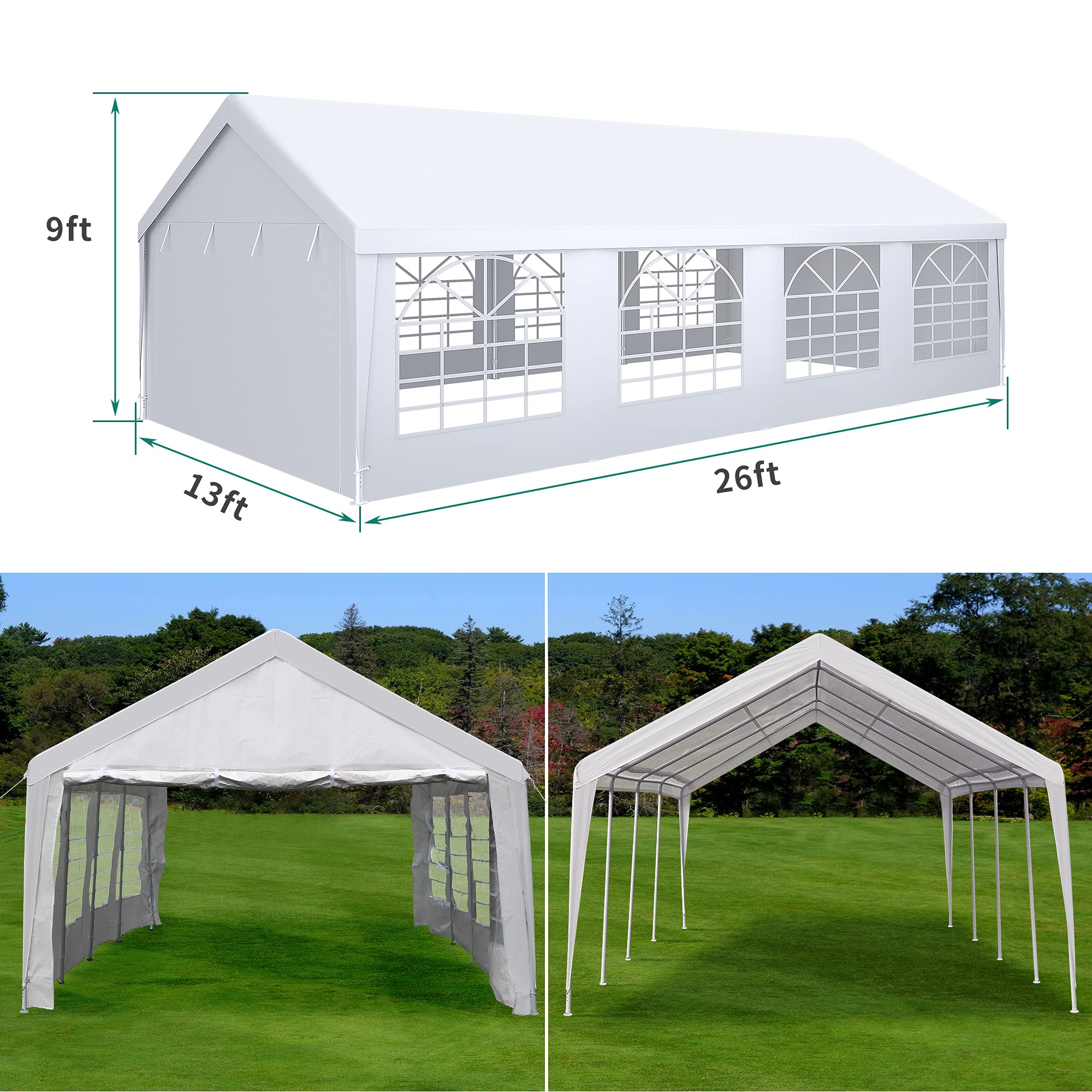 YITAHOME 13x26FT Party Tent Wedding Tent Heavy Duty Event Shelters Outdoor Canopy Upgraded Galvanized Steel Carport with Removable Sidewall Windows for Commercial and Parties