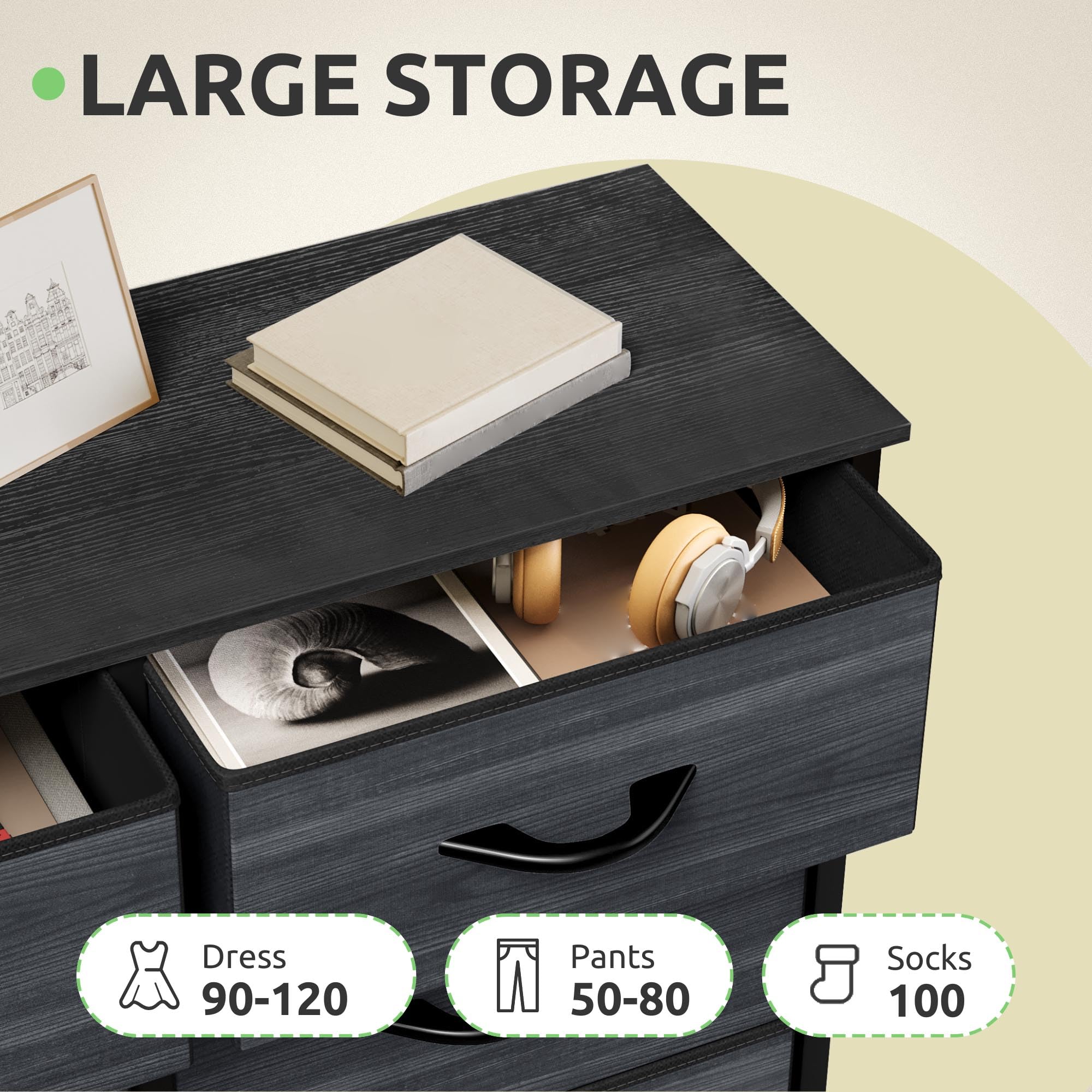 GOOBED Dresser with 8 Drawers - Fabric Storage Tower, Organizer Unit for Hallway, Closets - Sturdy Steel Frame, Wooden Top & Easy Pull Fabric Bins