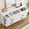 DWVO 7-Drawer Dresser in White Wood with Black Metal Handles, Anti-Tip Safety Feature, Modern Storage Cabinet for Living Room, Hallway, or Entryway