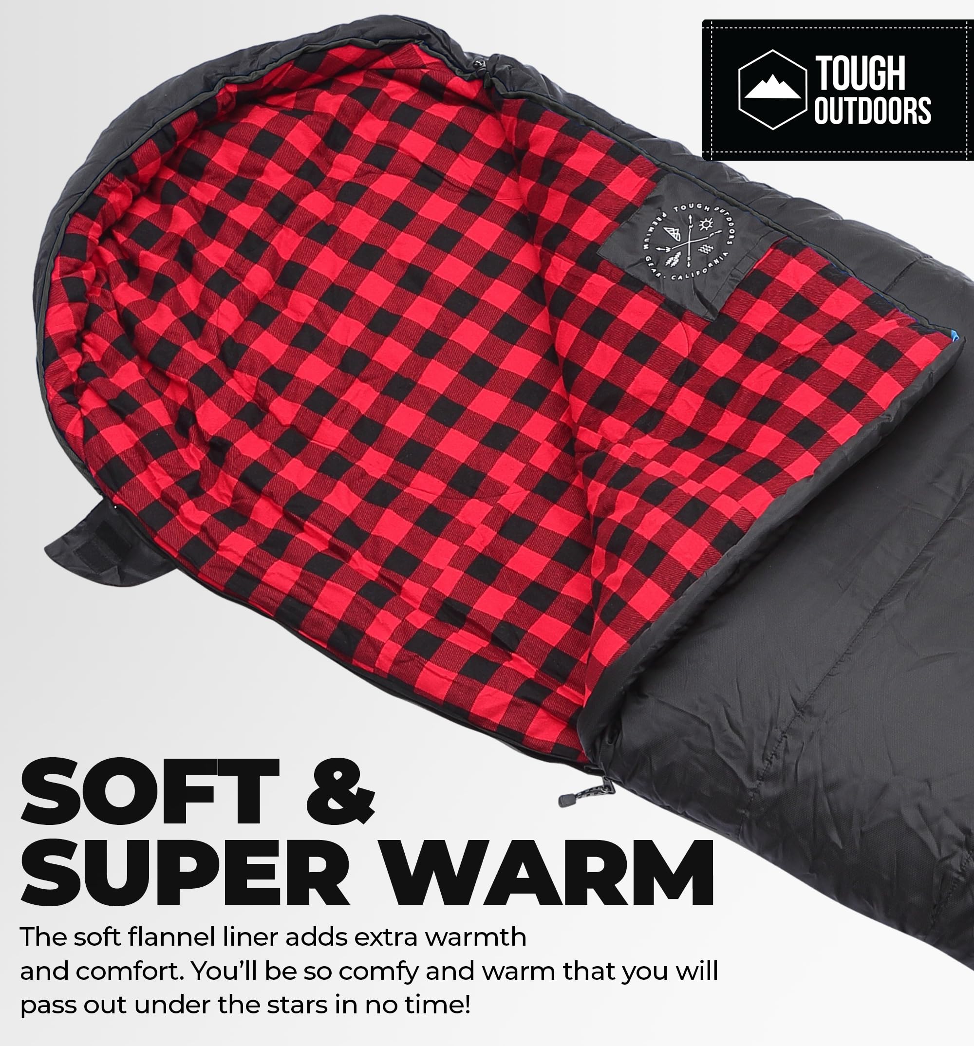 Tough Outdoors All Season Extra Large Sleeping Bag - Adult Sleeping Bag Camping & Backpacking - Cold, Warm Weather & Summer Sleeping Bag - Lightweight Waterproof Compact Sleep Bag w/Compression Sack