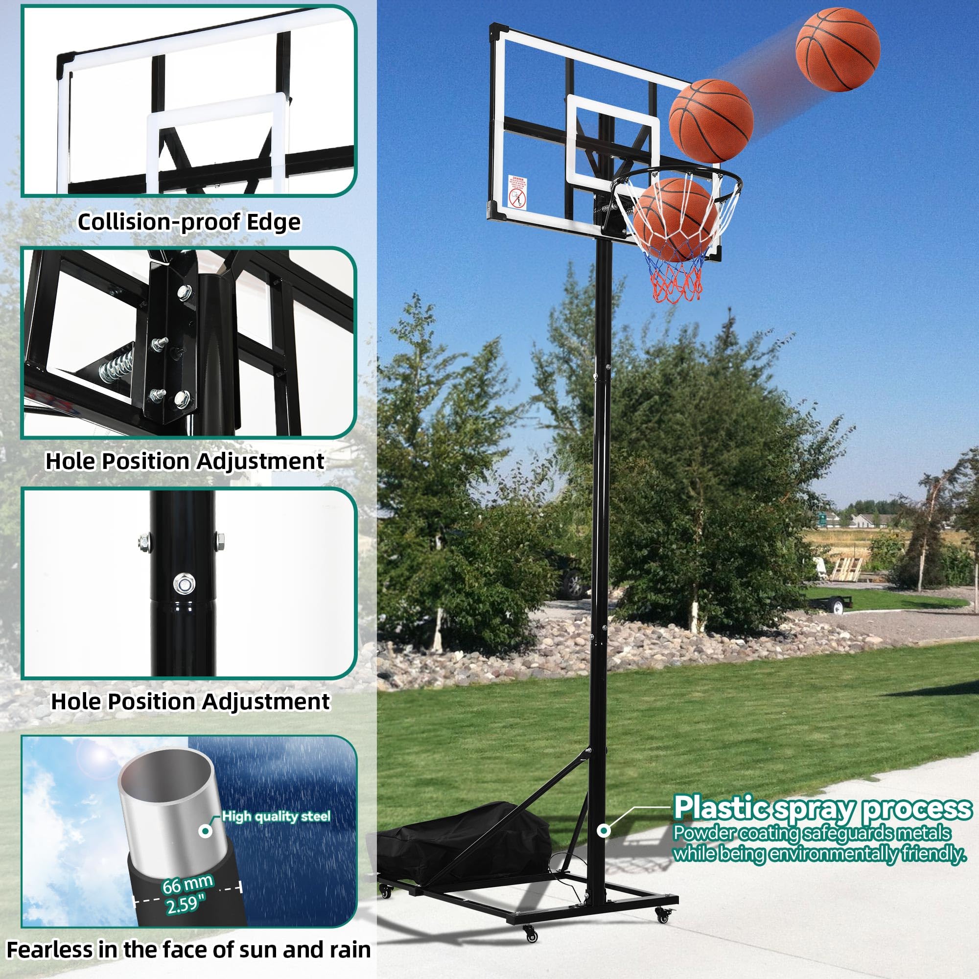 YITAHOME Basketball Hoop Outdoor, Portable Basketball Hoops & Goals, 4.5-10 FT Adjustable Basketball Hoop Outdoor with 44in Reinforced Iron Frame Backboard