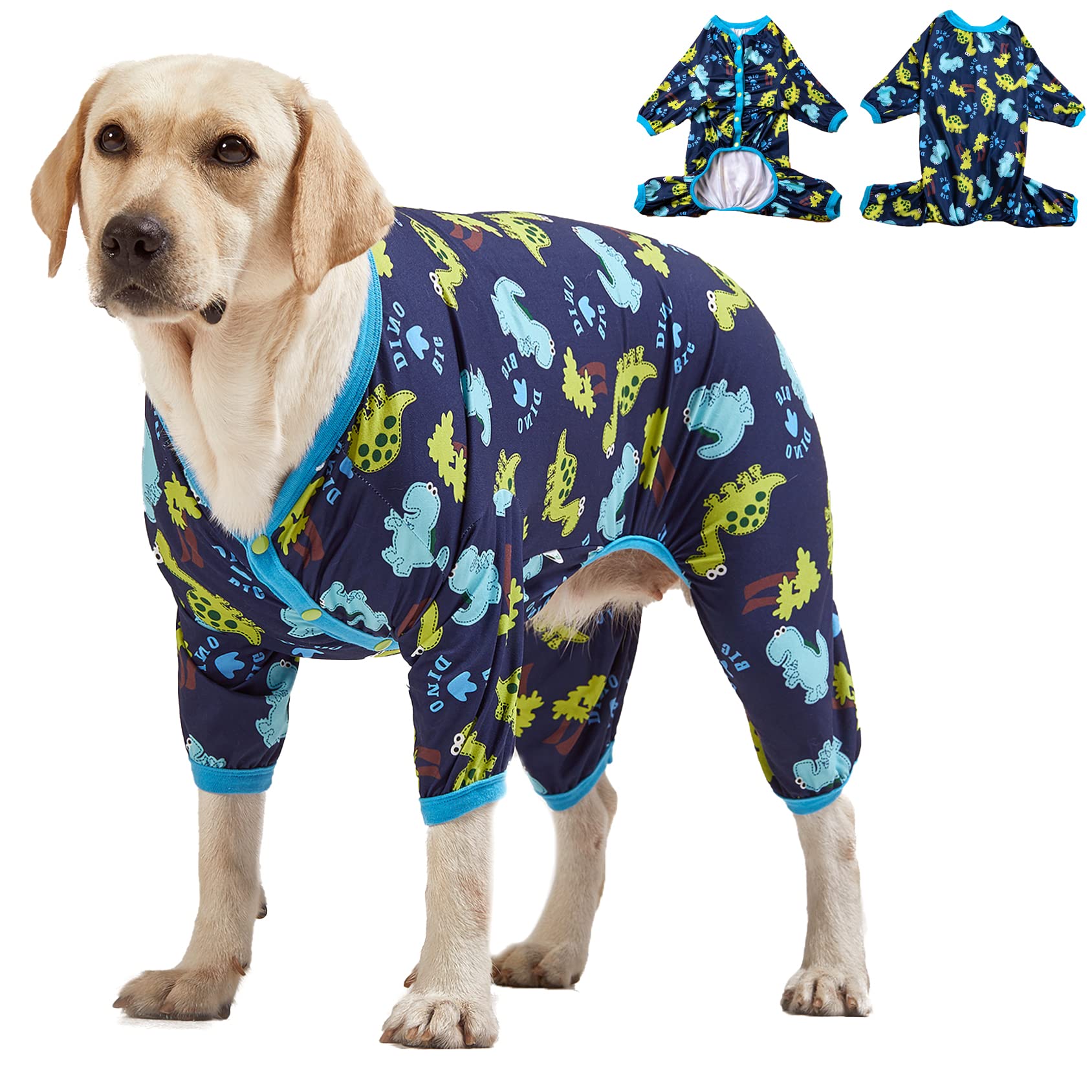 LovinPet Dog Clothing for Large Dogs: Dinosaur in The Jungle Print, Lightweight Stretchy Knit Pullover Puppy Pajamas, Big Dog Onesie. Large Breed Dog Jammies, Pet PJ's/XL