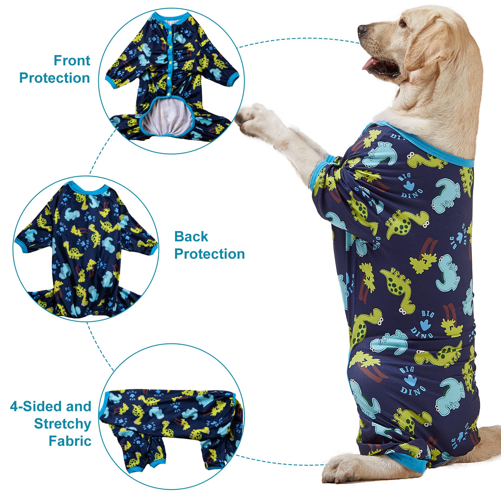 LovinPet Dog Clothing for Large Dogs: Dinosaur in The Jungle Print, Lightweight Stretchy Knit Pullover Puppy Pajamas, Big Dog Onesie. Large Breed Dog Jammies, Pet PJ's/XL