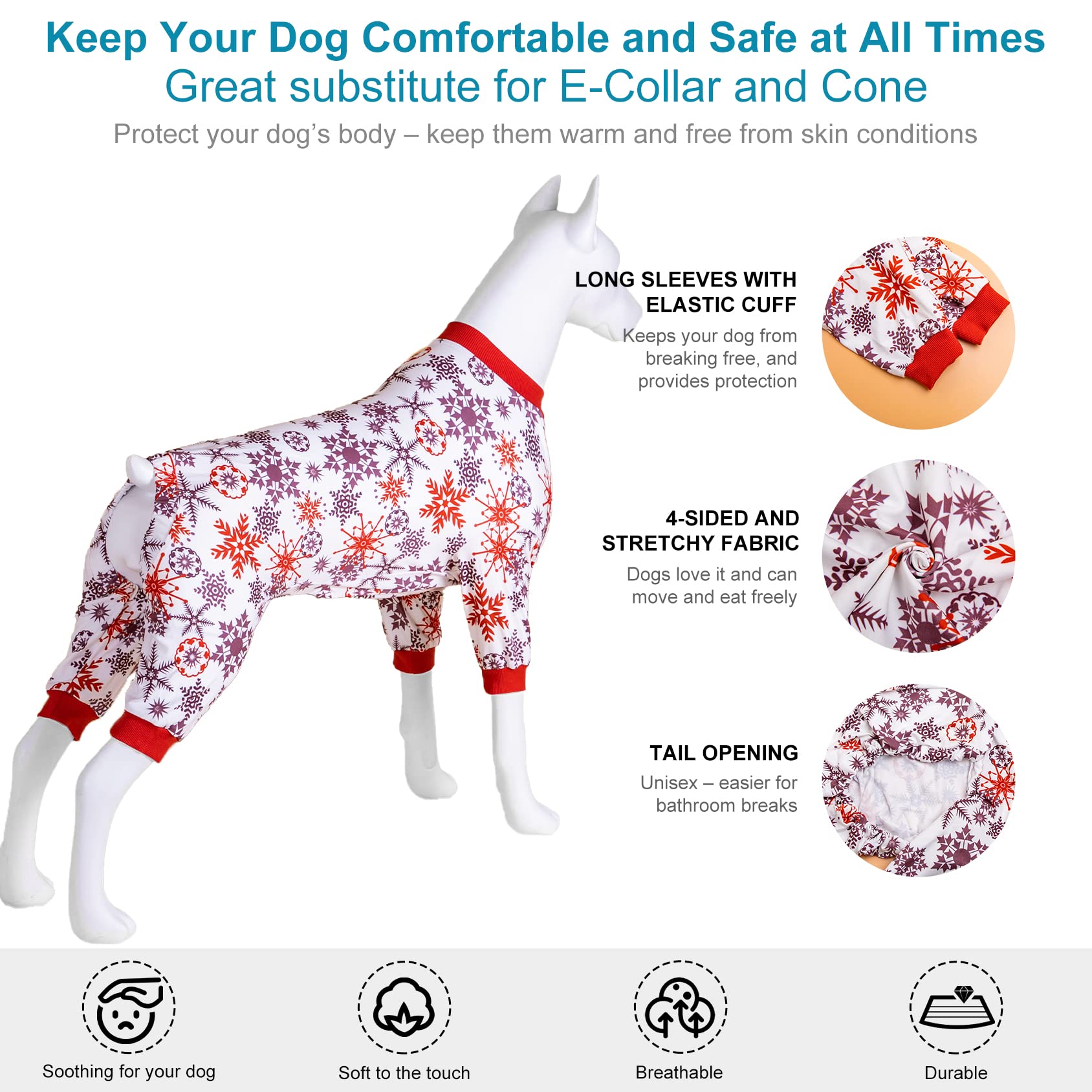 LovinPet Dog Clothes for Medium Dogs Boy - Anti Licking & Anxiety Calming Dog Clothes, Comfy Lightweight Stretchy Fabric, Scarlet Ice Crystals Print, Pitbull Costume for Parties, Red M