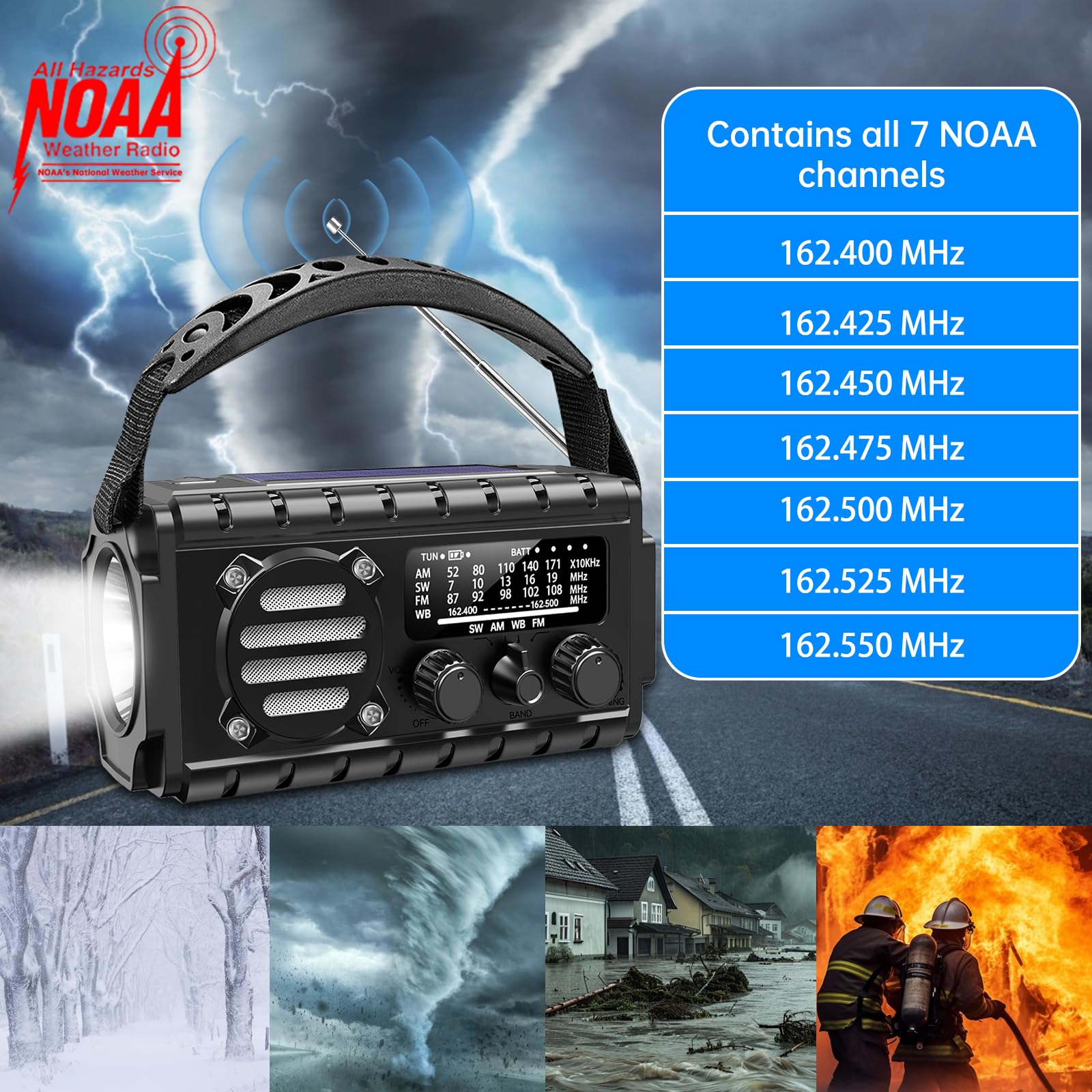 TFTDOUP Emergency Radio Hand Crank Solar, AM/FM/SW NOAA Weather Radio Built-in Flashlight, Reading Light,SOS, Compact & Portable for Camping/Emergencies
