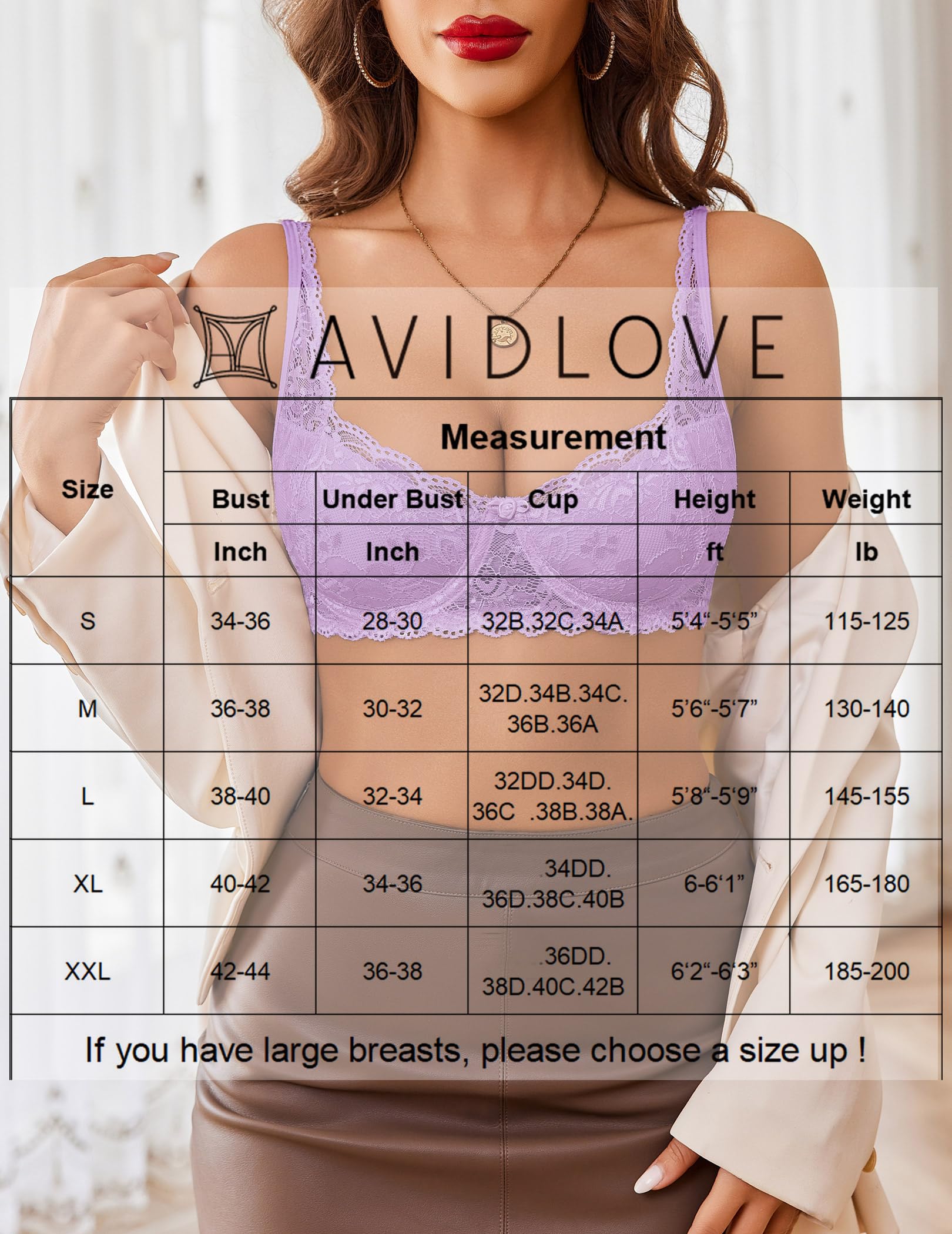 Avidlove Y2k Tops Bralettes for Women Sexy Demi Balconette Push Up Underwire Everyday Bra Lilac L