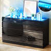 DWVO 8 Drawer Dresser, Black Dresser, Modern 8 Chest of Drawers with Deep Drawers Glass Top High Gloss Surface, Storage Organizer Cabinet for Living Room