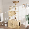 Cat Tree with Litter Box Enclosure, 2-in-1 Modern Cat Tower, 66.9-Inch Tall Cat Condo with Scratching Posts, Perch, Caves,Rattan Nest，Burlywood