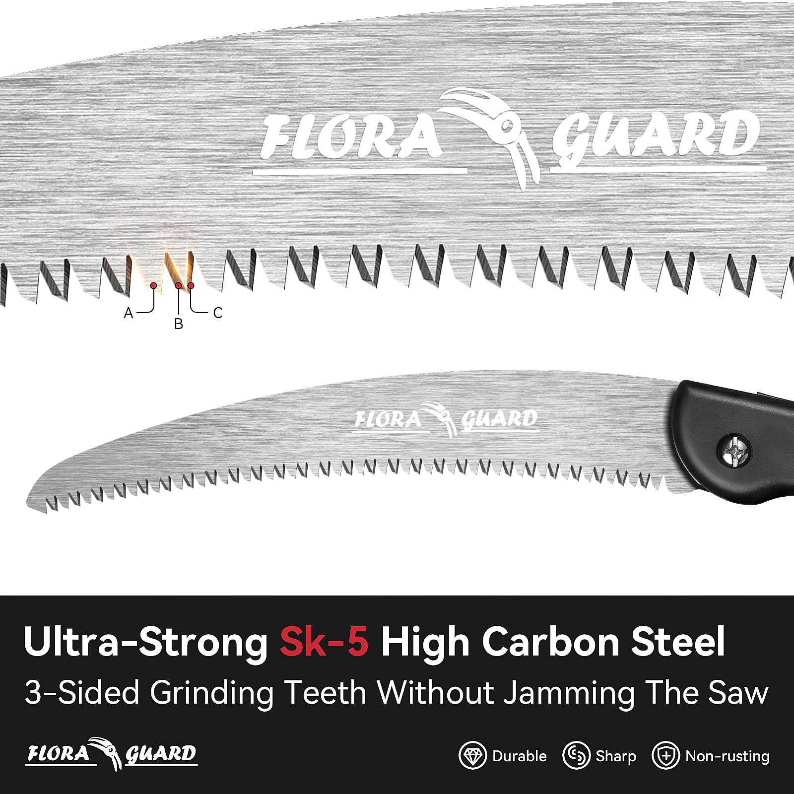 FLORA GUARD 10-Inch Folding Hand Saw, Heavy Duty Pruning Saw with Multi-Level Razer Teeth for Wood Cutting, Tree Trimming, Professional Camping Gardening Tools