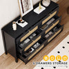 DWVO Buffet Cabinet Rattan - Storage with 6 Wood Storage Closet Dressers Chest - Coffee Bar with Drawer-Accent with Golden Handles for Living Room/Dining Room/Entryway-Black