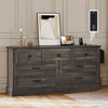 DWVO 7 Drawer Dressers, Buffet Sideboard with Power Outlets, Broad Rustic Wooden Chest of Drawers with Attractive Grain, Storage Cabinet for Living Room, Dining Room, Kitchen, Hallway, Dark Rustic Oak
