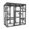Wooden Window Catio Outdoor Cat Enclosure, Large Feral Cat Shelter for Mulitiple Cats, Walk in Cage with 6 Platforms, Outside Cats Patio Enclosure Weatherproof Roof Gray