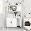 GarveeLife Litter Box Enclosure with Shelves, Cabinet, Hidden Cat Box Furniture, Scratching Mat, Wood Sturdy Washroom Storage, Indoor House, White