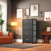 GOOBED Dresser with 4 Drawers - Fabric Storage Tower, Organizer Unit for Bedroom, Living Room, Hallway, Closets - Sturdy Steel Frame, Wooden Top & Easy Pull Fabric Bins, Dark Gray