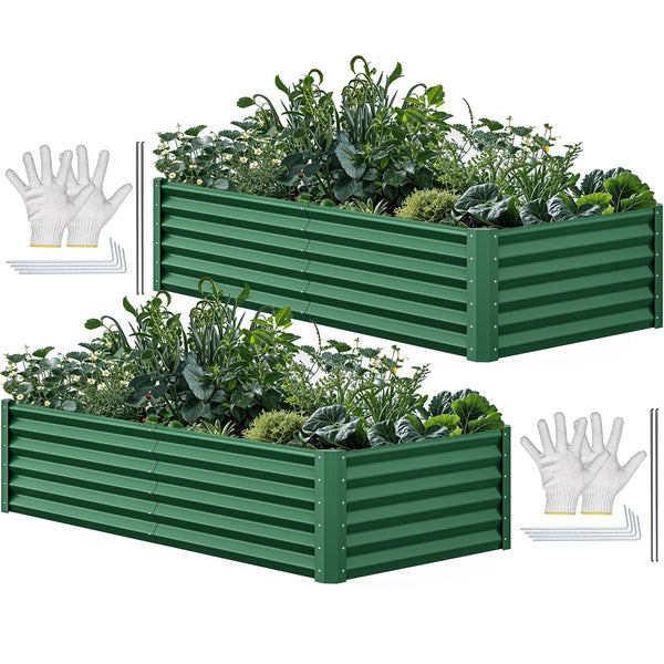 YITAHOME 6x3x1.5 2pcs Large Raised Garden Bed Kit, Galvanized Metal Planter Box with Gloves, Ground Nails, Support Rod, Outdoor Above Ground Planters for Plants Vegetables Flowers, Green