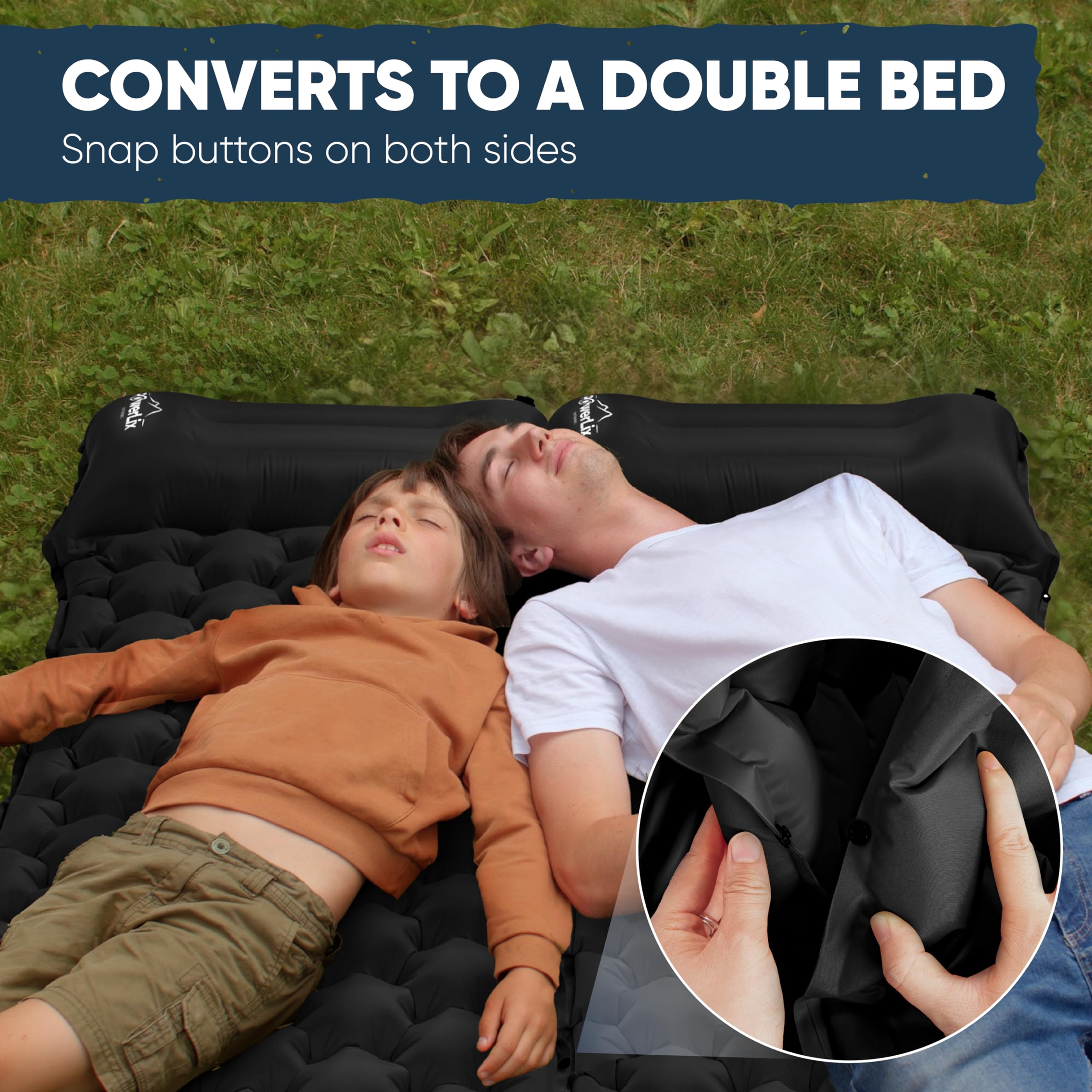 POWERLIX Camping Sleeping Pad 2 Pack, Foot Pump Sleeping Pad for Camping with Built in Pillow, Inflatable Camping Mat, Lightweight Compact Air Mattress Pad for Backpacking Hiking Travelling