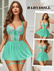 Avidlove Lace Lingerie Plus Size Lingerie Babydoll Womens Strap Chemise Nightgowns V Neck Nighty Mesh Sleepwear Nightdress (Light Green, X-Large)