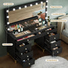 DWVO Vanity Desk with Mirror and Lights, Large Vanity Set with Power Outlet, Makeup Table with 8 Drawers, Dimmable 3 Lighting Colors, Makeup Desk for Bedroom and Dressing Room, Black