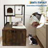 Litter Box Enclosure with Cat Tree, Corner Kitty Litter Box Enclosure Furniture Dog Proof Wooden Cats Cabinet with Condo, Plush Hammock, Scratching Post and Play Ball