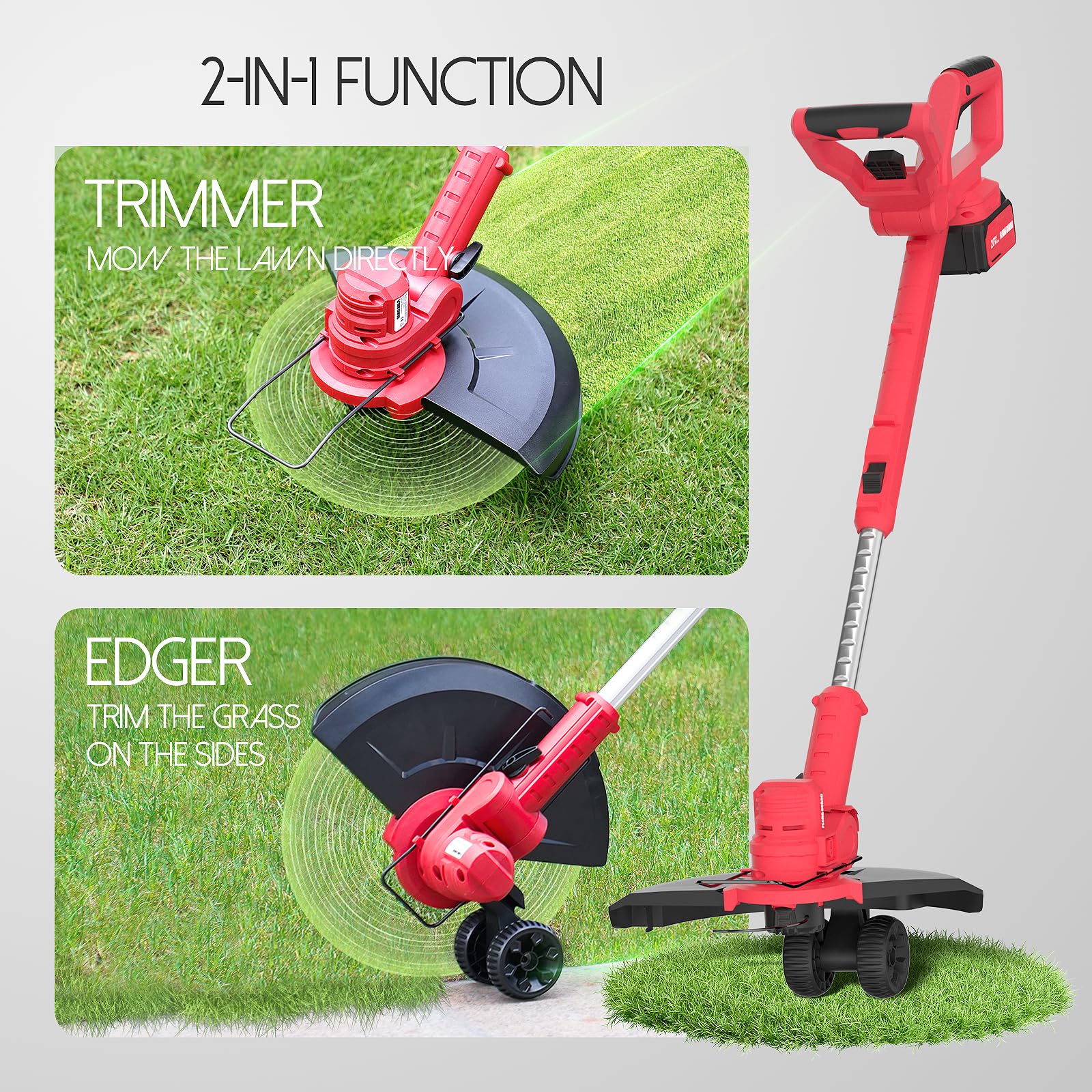 FLORA GUARD Electric String Trimmer, 2-in-1 for Lawn Mowers and Lawn Edge Trimmers, Heavy-Duty Construction, Stable and Durable, Includes 4.0Ah Battery and 3.0A Charger