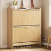 DWVO Narrow Fluted Shoe Cabinet with Air-Purifier, Shoe Storage Cabinet with 2 Flip Drawer, Adjustable or Removable Hidden Shoe Rack Free Standing Shoe Cabinet Organizer for Entryway,Hallway-Natural
