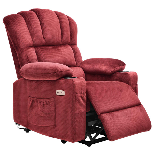YITAHOME Power Lift Recliner Chair for Elderly with Heated Vibration Massage, Fabric Electric Power Recliner Chairs for Seniors, 2 Cup Holders, Side Pockets, USB Ports, Remote Control, Burgundy2