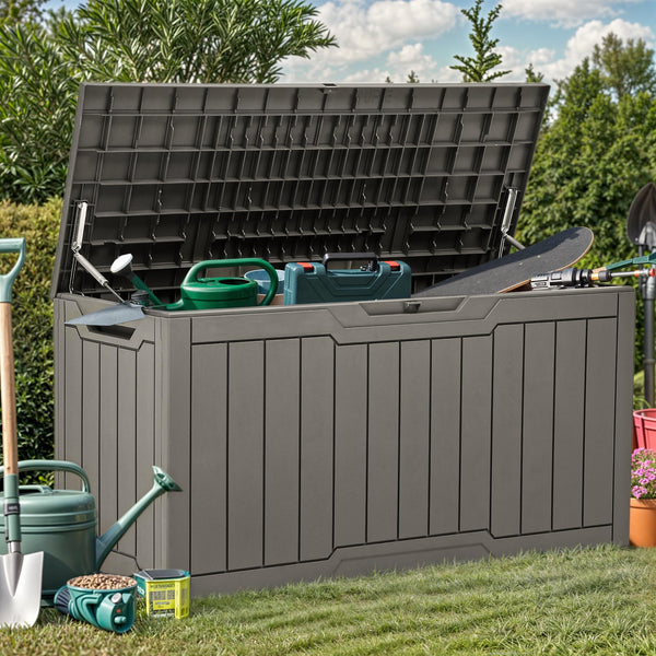 YITAHOME 80 Gallon Resin Deck Box, Weather Resistant Outdoor Storage Box, Lockable Indoor Outdoor Storage for Supplies and Essentials, Taupe