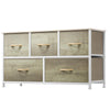 DWVO Wide Chest of Drawers, Dresser with 5 Drawers, Oak Grain Fabric Storage Tower, Dresser for Room with 5 Drawers, Living Room, Closets - Sturdy Steel Frame, Wooden Top