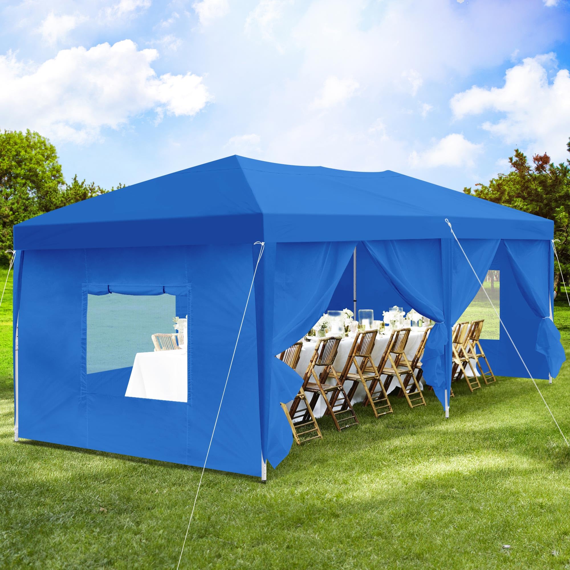 YITAHOME 10x20 Pop Up Canopy with 6 Removable Sidewall Heavy Duty Tent, Easy Up Portable Canopy Tents for All Season Wind Gazebo with Roller Bag for Camping Wedding Patio Parties Beach Commerce, Blue