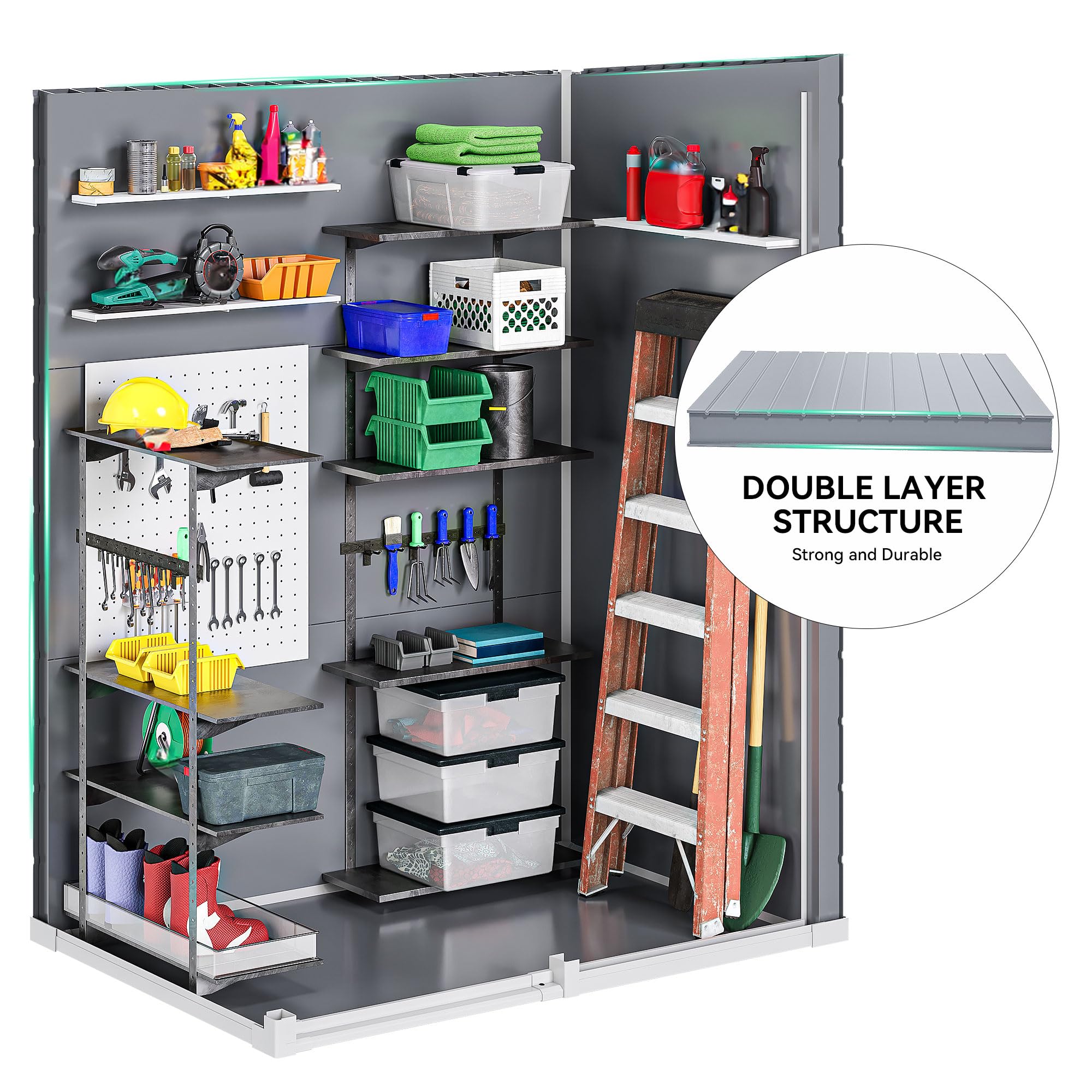 DWVO 5x3ft Resin Outdoor Storage Shed with Floor, Waterproof Lockable Storage Shed with Window, Plastic Outside Tool Storage for Garden, Backyard, Patio, Lawn, Gray