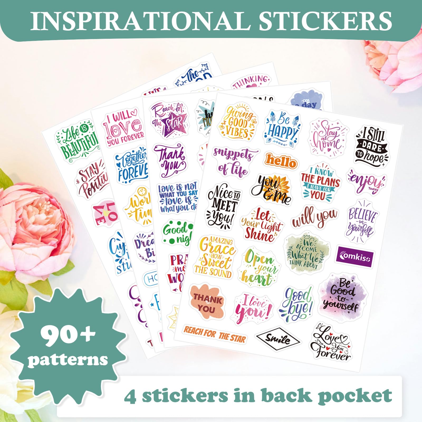 Comkiso Gratitude Journal with 4 Inspirational Stickers: Undated Daily Gratitude Journal for Women and Men - More Happiness, Affirmation, and Mindfulness in A Few Minutes with Prompts & Quotes (Green)
