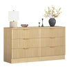 DWVO Fluted Sideboard Cabinet with 6 Drawers, Self-Standing Buffet Cabinet, Modern Drawers Dresser, Wooden Storage Cabinet for Living Room, Entryway, Hallway, Natural Oak