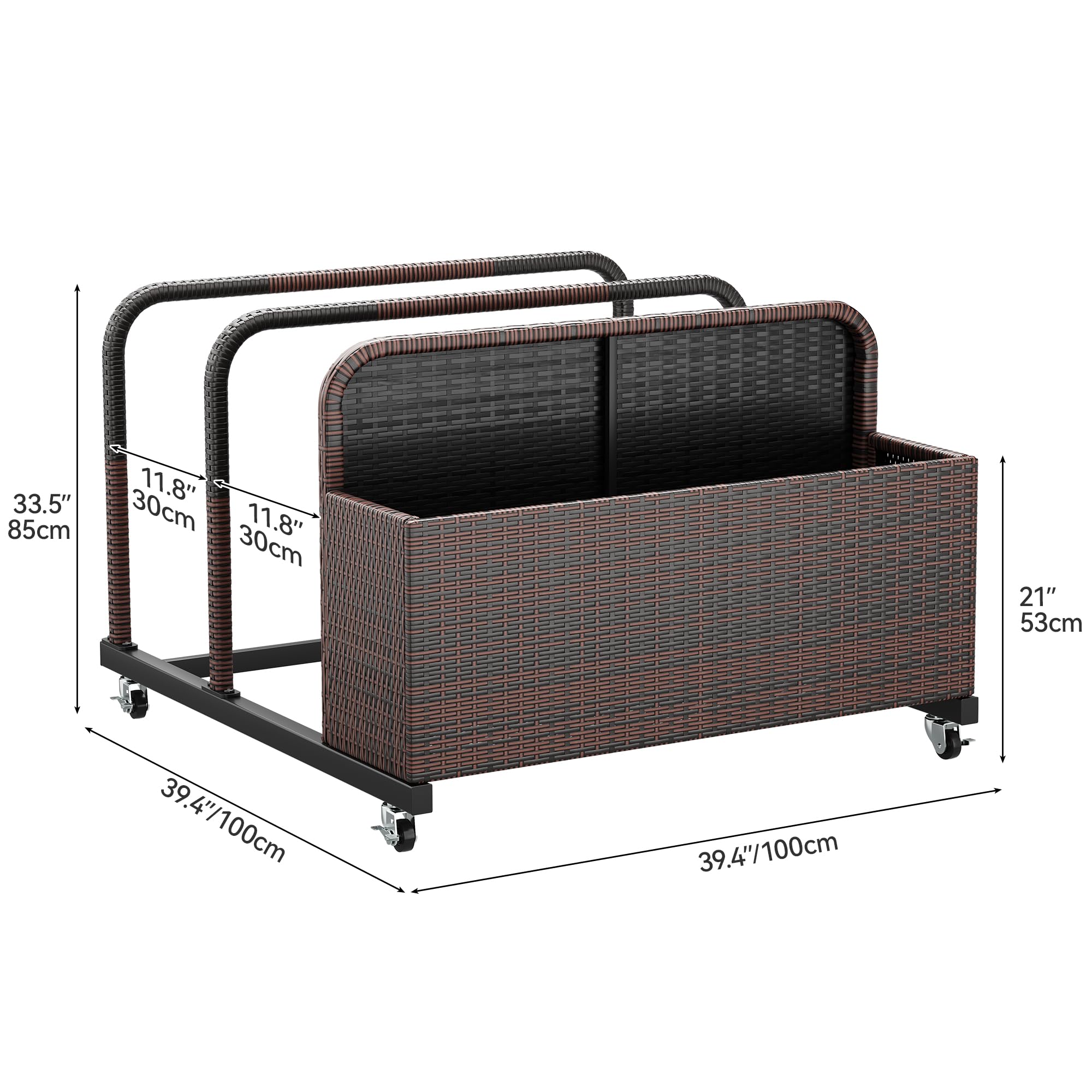 YITAHOME Outdoor Wicker Patio Poolside Float Storage, PE Rattan Rolling Pool Float Caddy for cushions, Floaties, Noodles, Life Vests, Beach Balls, Patio Furniture (Brown)