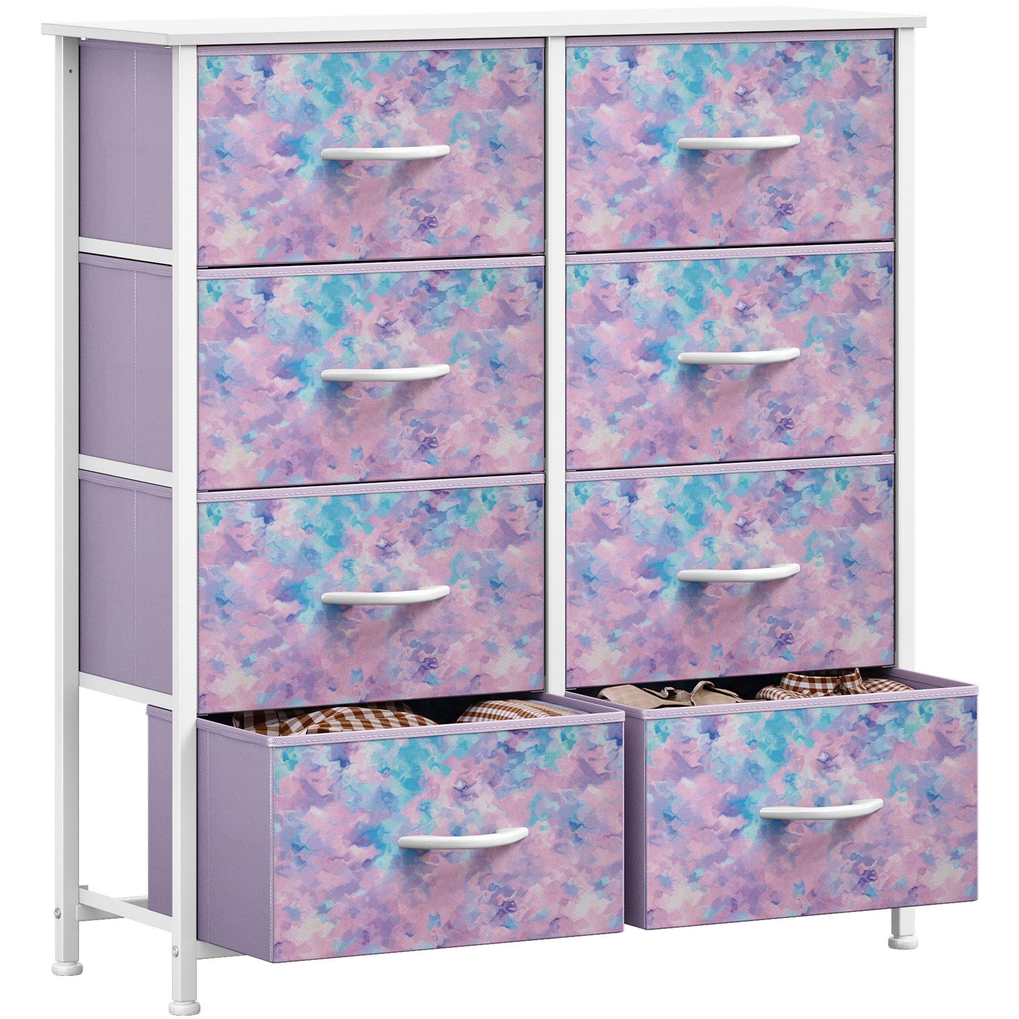 GOOBED Fabric Dresser Drawer, Tall Storage Dresser with 8 Drawers, Chest of Drawers, Storage Drawer Organizer for Closet, Living Room, Closets, Tie-dye Purple