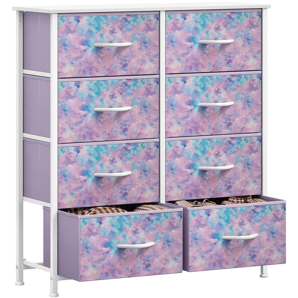 GOOBED Fabric Dresser Drawer, Tall Storage Dresser with 8 Drawers, Chest of Drawers, Storage Drawer Organizer for Closet, Living Room, Closets, Tie-dye Purple