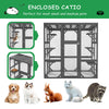 Wooden Window Catio Outdoor Cat Enclosure, Large Feral Cat Shelter for Mulitiple Cats, Walk in Cage with 6 Platforms, Outside Cats Patio Enclosure Weatherproof Roof Gray