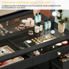 DWVO Vanity Desk with Mirror and Lights, Large Vanity Set with Power Outlet, Makeup Table with 8 Drawers, Dimmable 3 Lighting Colors, Makeup Desk for Bedroom and Dressing Room, Black