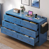 GOOBED Farmhouse 6 Drawer Dresser for Bedroom, TV Stand with Large Drawers & Bar Handles, Storage with Power Outlets, Rustic Wood Chest of Drawers, Blue