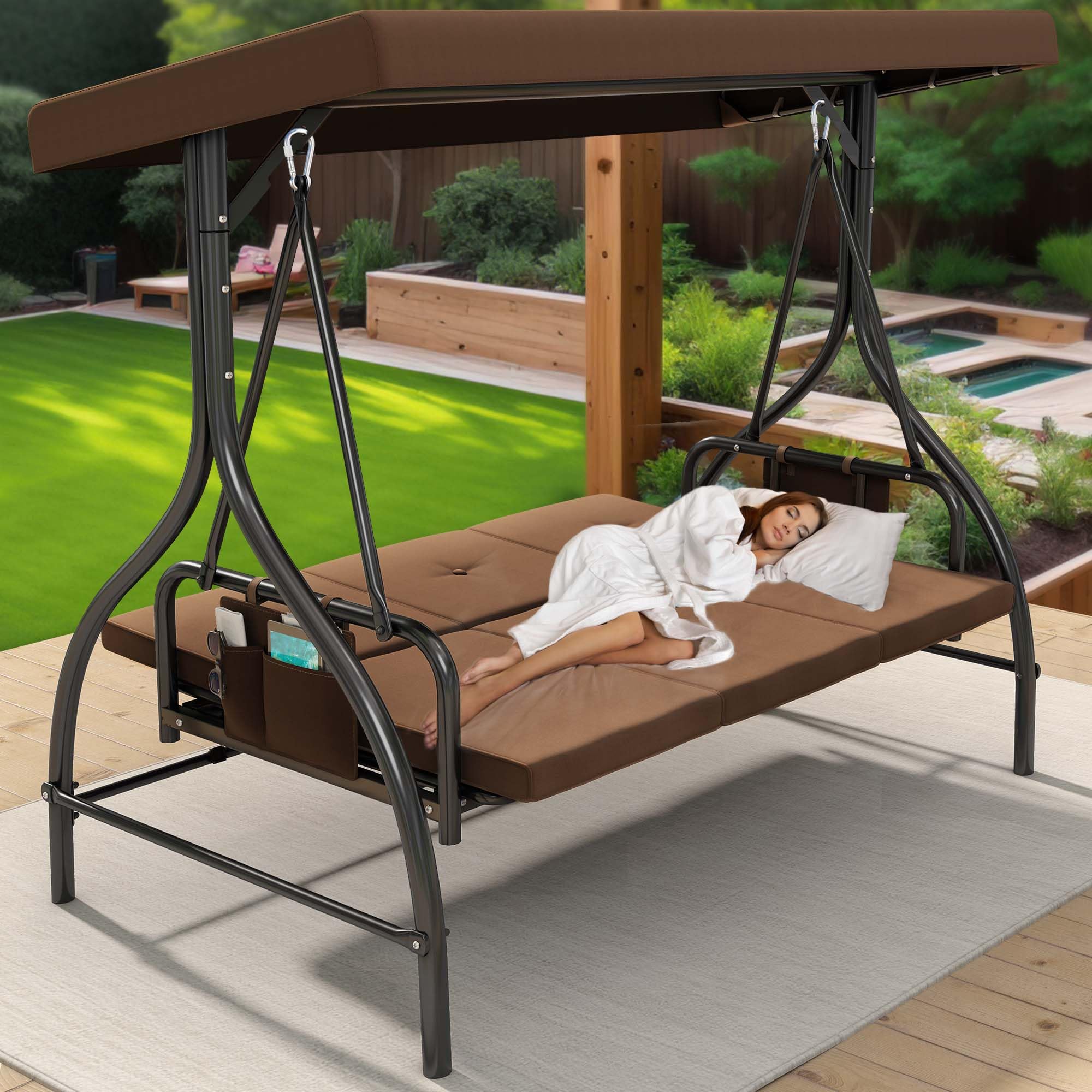 YITAHOME Porch Swing Outdoor Patio Swing with Adjustable Canopy Removable Cushion