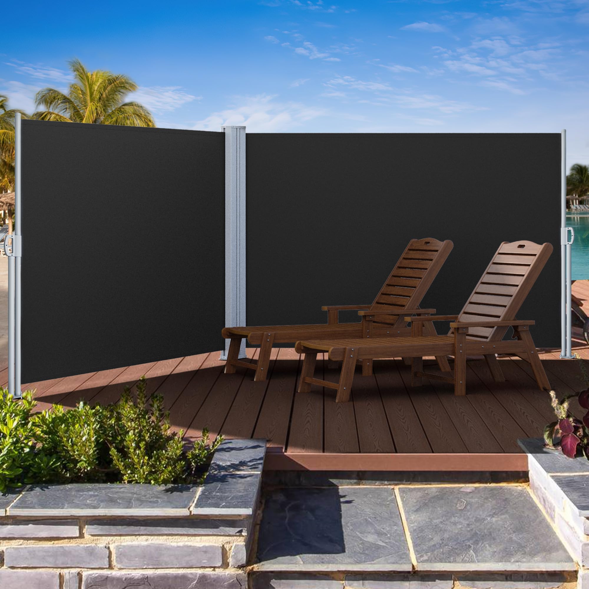 DWVO 236''X 71'' Double Side Awning Retractable Side Awning Folding Privacy Screen Privacy Fence Waterproof UV-Resistant Privacy Awning Outdoor for Garden, Deck, Patio, Pools, Balcony, Black