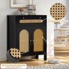 DWVO Rattan Drawer Dresser with Doors and Adjustable Shelves - Bathroom Cabinet with Large Drawer-Accent Cabinet Sideboard for Living Room/Entryway - Black