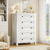DWVO Farmhouse 5 Drawer Dresser for Bedroom with Power Outlets, Modern Tall Nightstand with Deep Drawers, Wood White Closet Dresser for Living Room, Entryway, Hallway