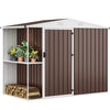 DWVO 8 x 4 ft Outdoor Storage Shed with 2-Tier Shelf, Metal Tool Shed & Garden Storage Cabinet for Backyard, Patio, Equipment & Bike, Brown